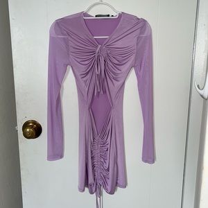 PLT Ruched Bodycon Long Sleeve Lavender Dress